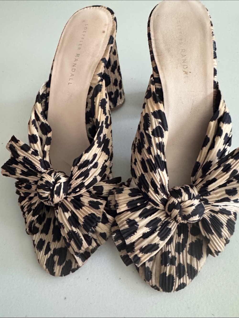 Loeffler Randall Leopard Knot Mules in Beige and Black